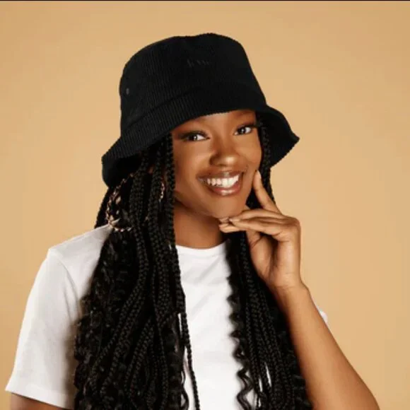 KINApparel Black Corduroy Satin Lined Bucket Hat - Picture 2 of 8